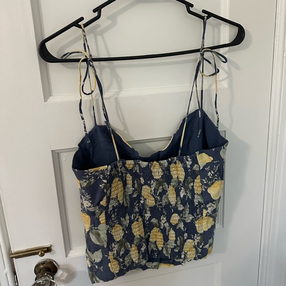 Abercrombie & Fitch Blue and Yellow Lemon Print Tie Strap Crop Camisole - Picture 3 of 4